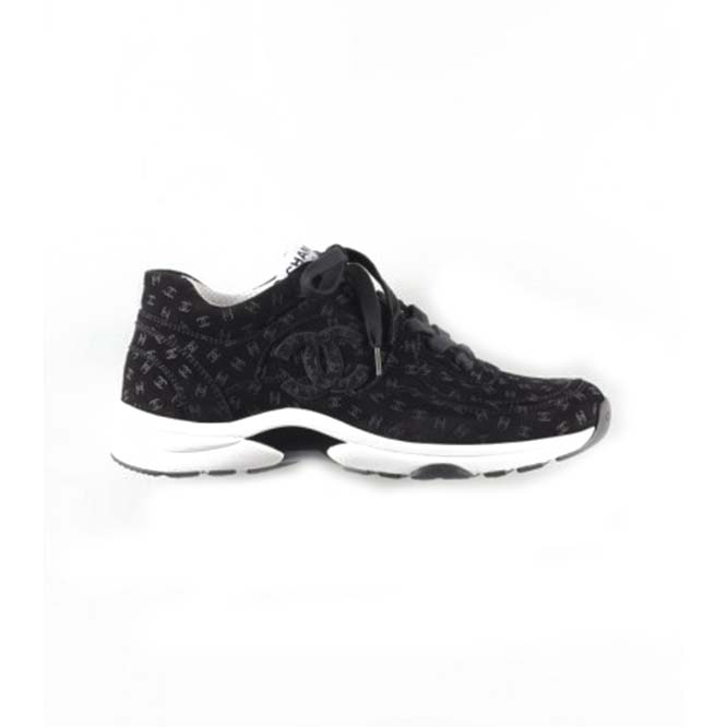 CHANEL SNEAKERS PRINTED SUEDE CALFSKINBLACK G39230 X56653 94305